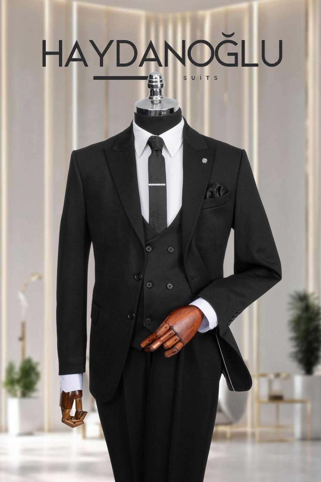Yelekli Takım Elbise SlimFit Siyah MS51H9