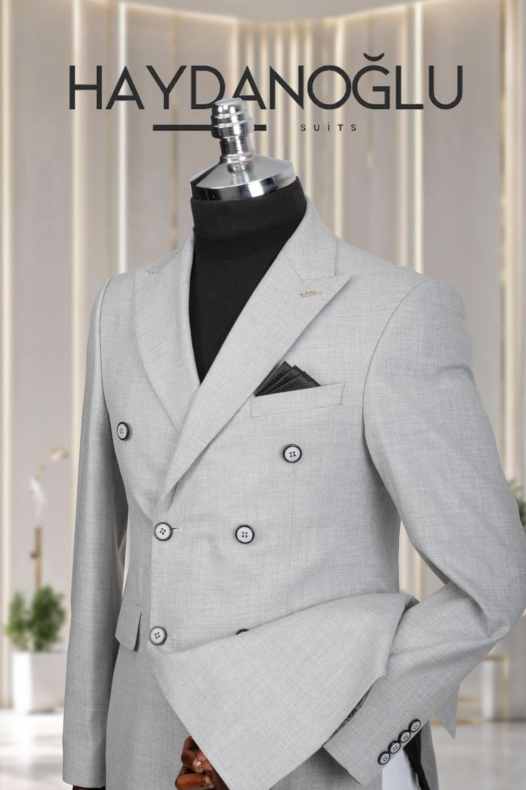 Kruvaze Takım Elbise SlimFit Gri MS53H9