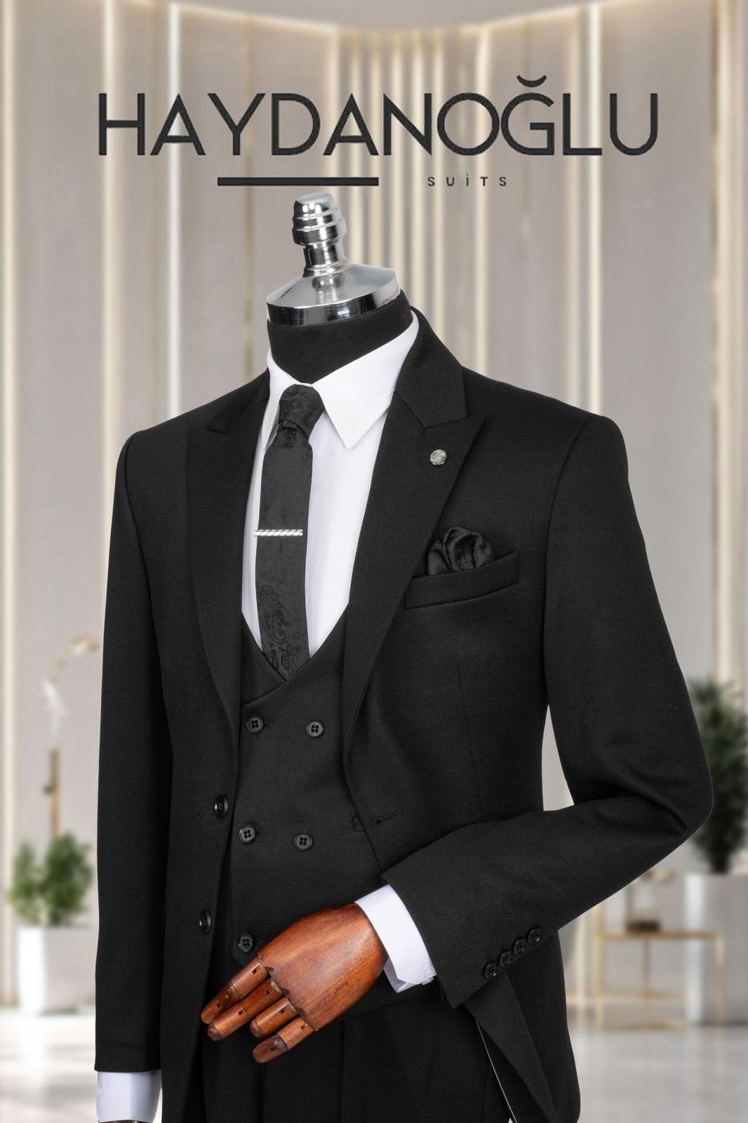 Yelekli Takım Elbise SlimFit Siyah MS51H9