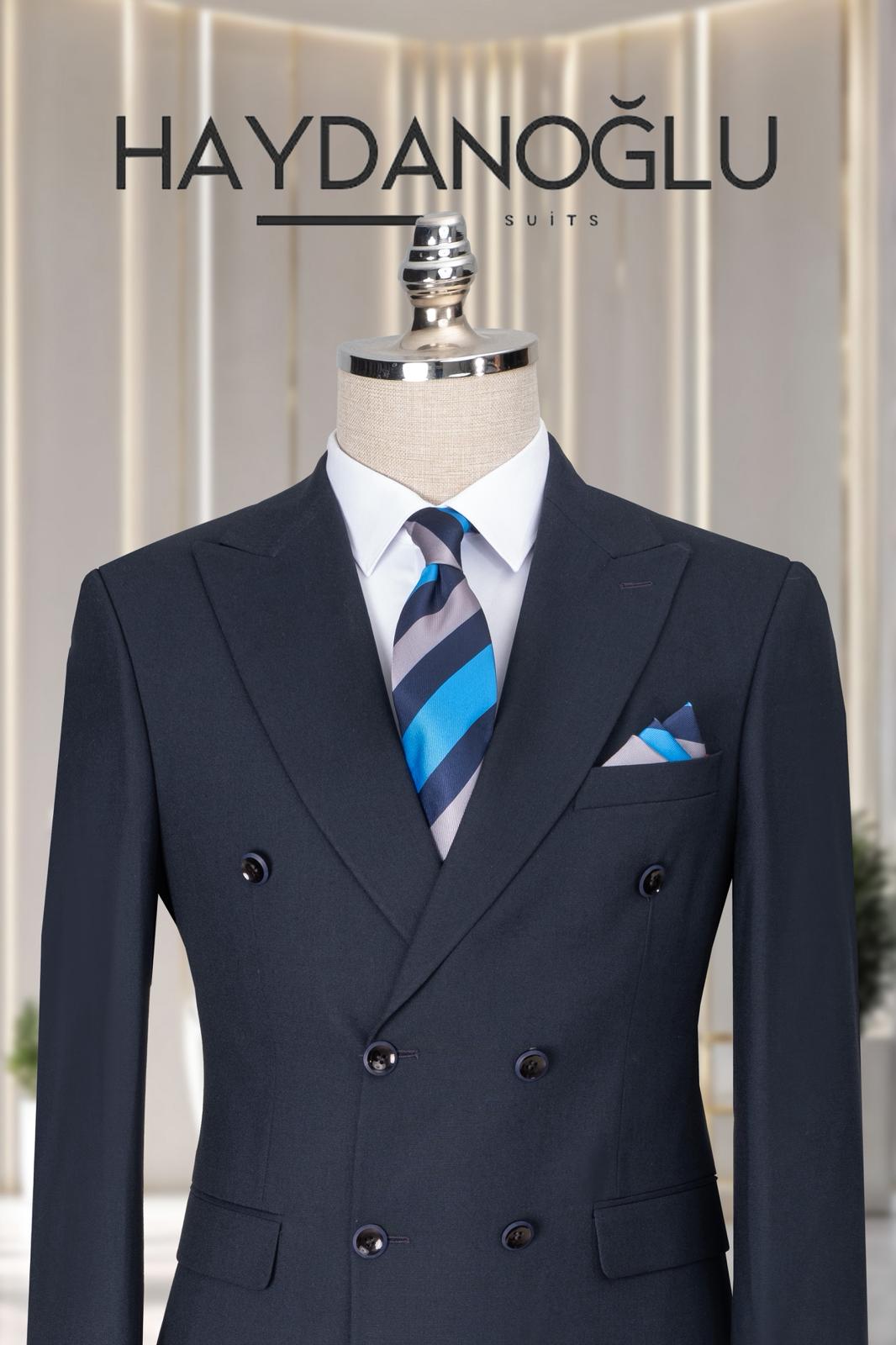 Kruvaze Takım Elbise SlimFit Lacivert MS57H9