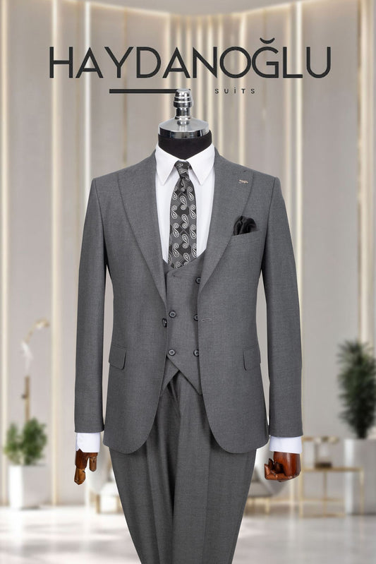 Yelekli Takım Elbise SlimFit Füme MS41H9