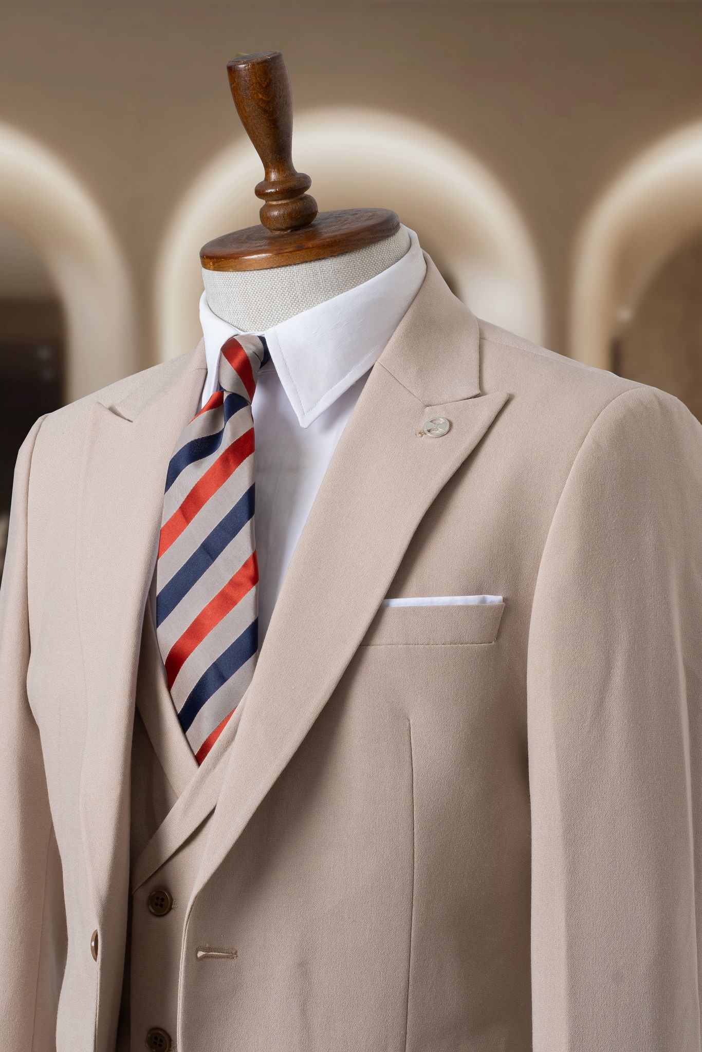 Yelekli Takım Elbise SlimFit Krem MS44H9