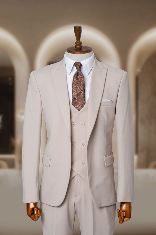 Yelekli Takım Elbise SlimFit Krem MS45H9