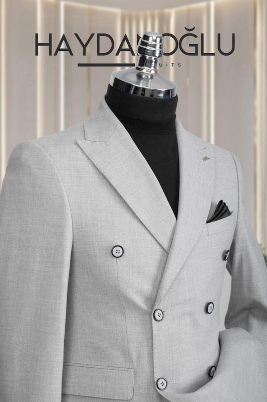Kruvaze Takım Elbise SlimFit Gri MS53H9