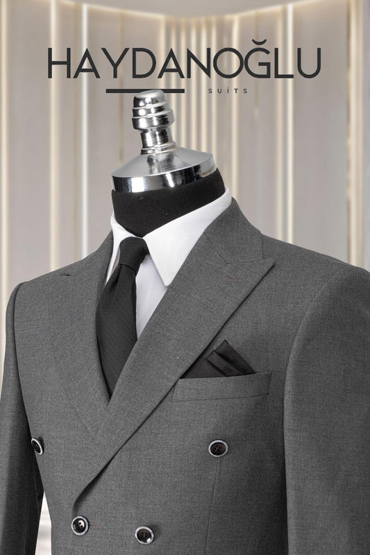 Kruvaze Takım Elbise SlimFit Gri MS54H9