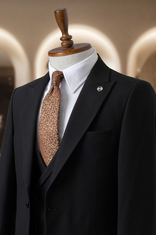 Yelekli Takım Elbise SlimFit Siyah MS50H9