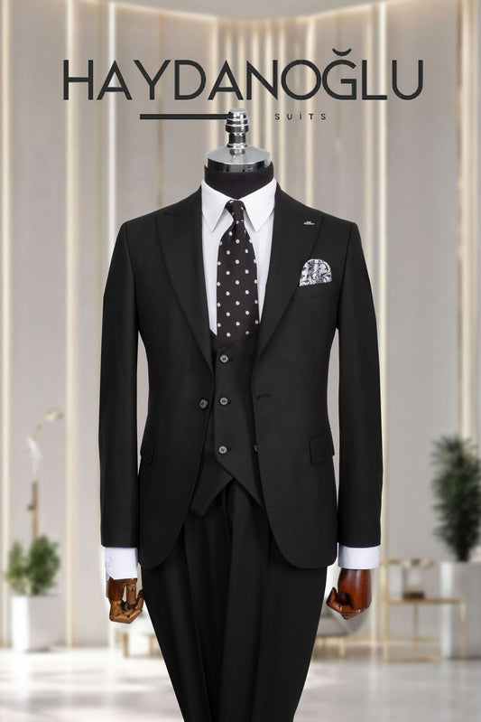 Yelekli Takım Elbise SlimFit Siyah MS42H9