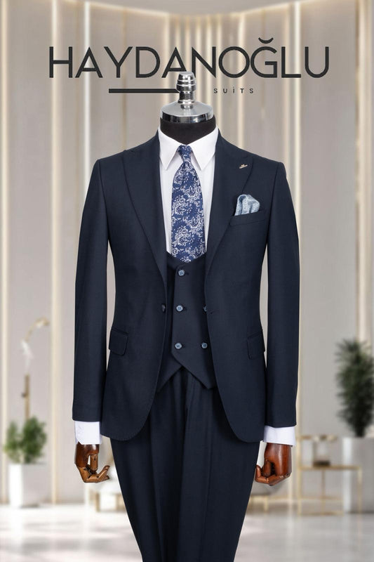 Yelekli Takım Elbise SlimFit Lacivert MS47H9