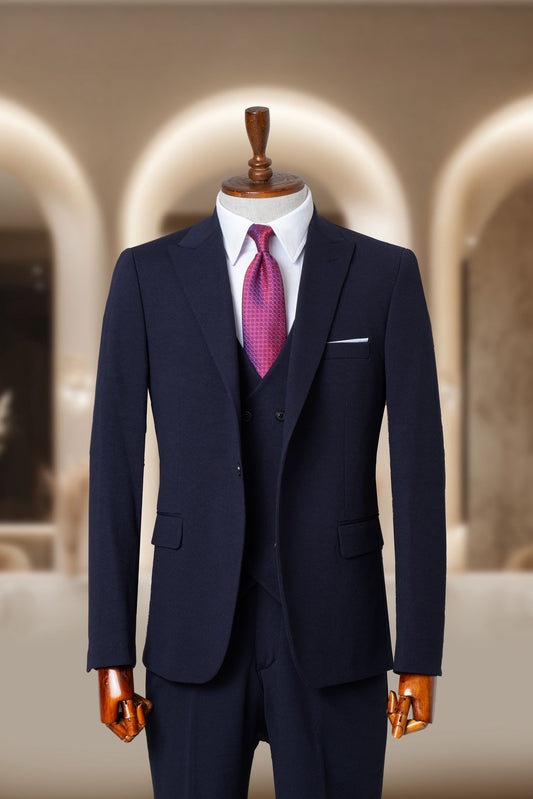 Yelekli Takım Elbise SlimFit Lacivert MS48H9