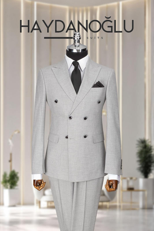 Kruvaze Takım Elbise SlimFit Gri MS55H9