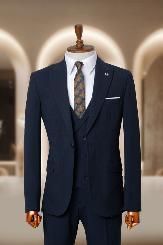 Yelekli Takım Elbise SlimFit Lacivert MS46H9