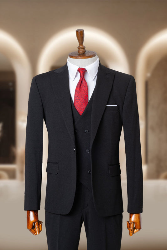 Yelekli Takım Elbise SlimFit Siyah MS49H9