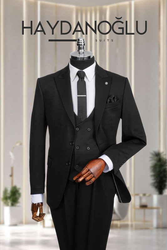 Yelekli Takım Elbise SlimFit Siyah MS51H9