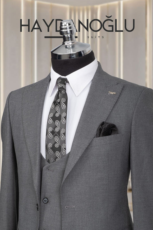Yelekli Takım Elbise SlimFit Füme MS41H9