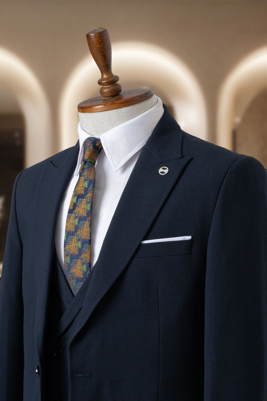 Yelekli Takım Elbise SlimFit Lacivert MS46H9