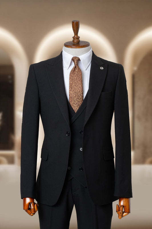 Yelekli Takım Elbise SlimFit Siyah MS50H9