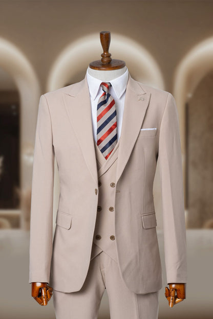 Yelekli Takım Elbise SlimFit Krem MS44H9