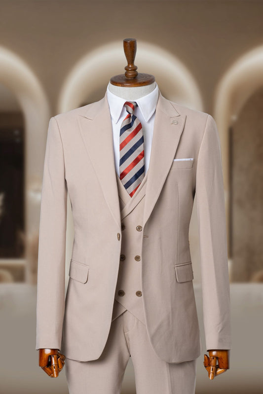 Yelekli Takım Elbise SlimFit Krem MS44H9