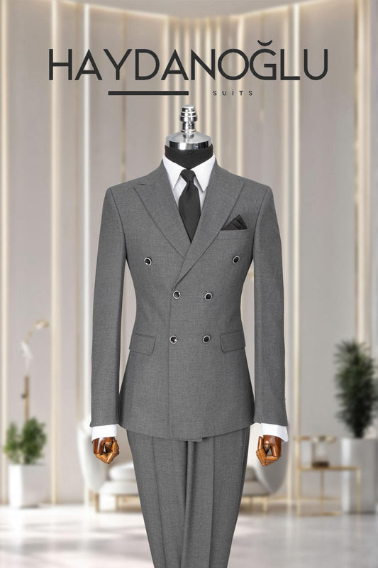 Kruvaze Takım Elbise SlimFit Gri MS54H9