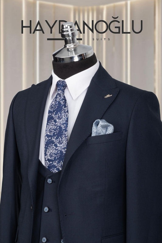 Yelekli Takım Elbise SlimFit Lacivert MS47H9