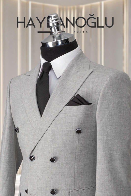 Kruvaze Takım Elbise SlimFit Gri MS55H9