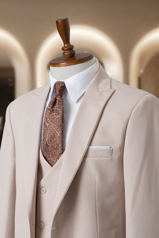 Yelekli Takım Elbise SlimFit Krem MS45H9