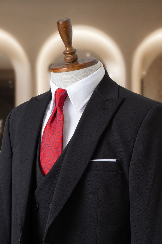 Yelekli Takım Elbise SlimFit Siyah MS49H9
