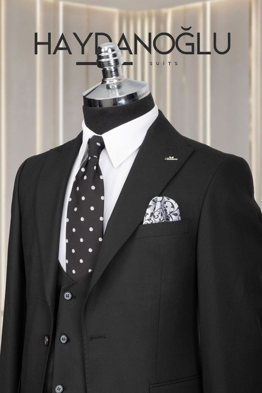 Yelekli Takım Elbise SlimFit Siyah MS42H9