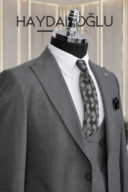 Yelekli Takım Elbise SlimFit Füme MS41H9