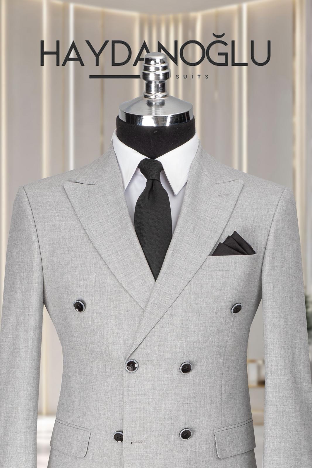 Kruvaze Takım Elbise SlimFit Gri MS55H9