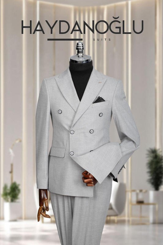 Kruvaze Takım Elbise SlimFit Gri MS53H9