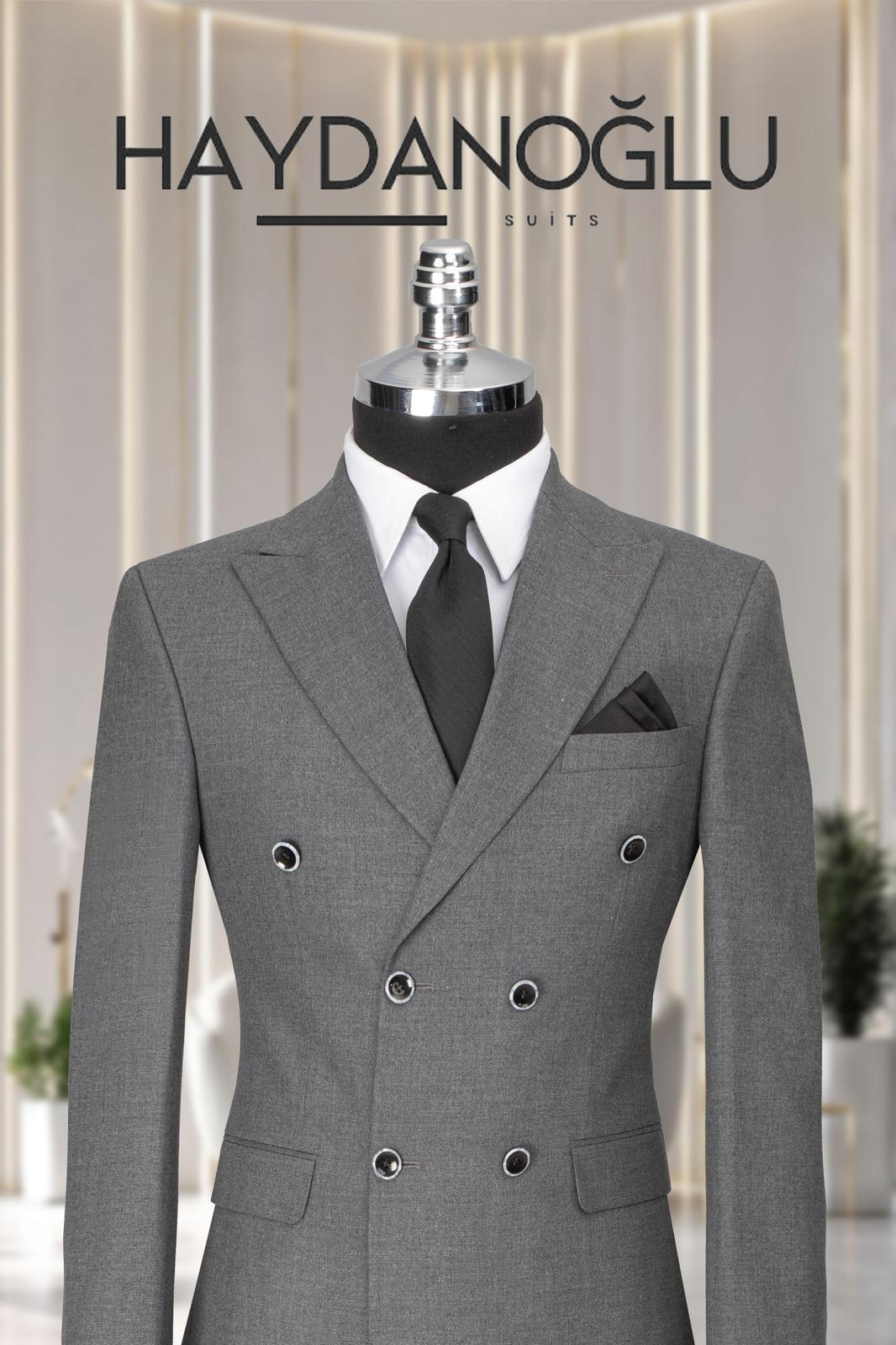 Kruvaze Takım Elbise SlimFit Gri MS54H9