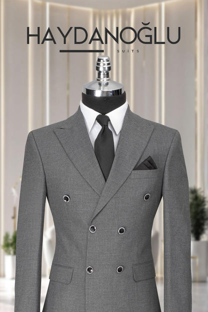 Kruvaze Takım Elbise SlimFit Gri MS54H9