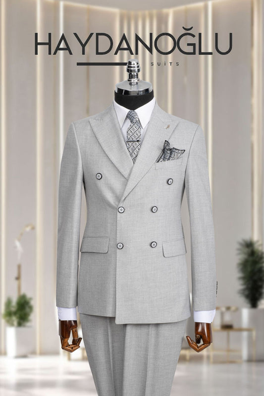 Kruvaze Takım Elbise SlimFit Gri MS39H9
