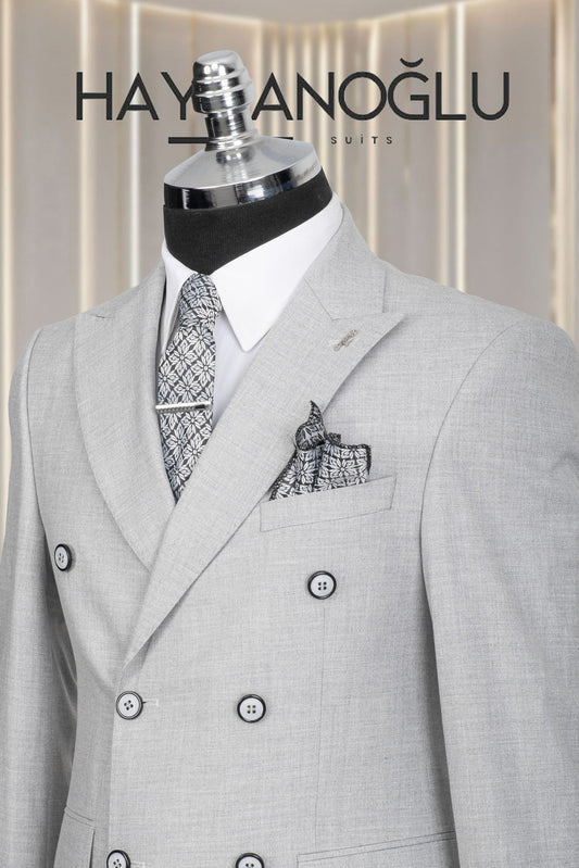 Kruvaze Takım Elbise SlimFit Gri MS39H9